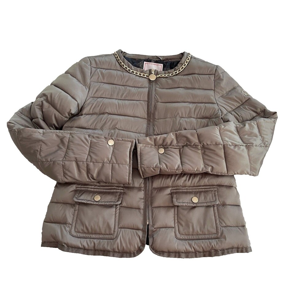 Fontana 2.0 Quilted Puffer Jacket Gold-tone Chain Trim at Collar Zip Front IT 42